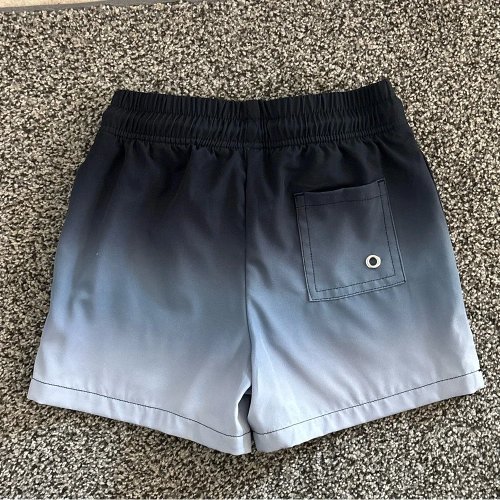 Kids Gradient Swim Trunks in Gray and Black W/ Drawstring and pockets Size 4-5